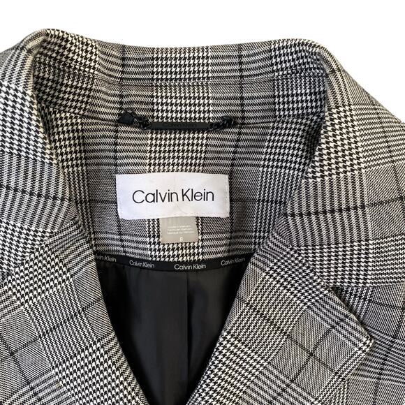 Calvin Klein Glenn Plaid Double Breasted Blazer Jacket Sz 8 Grey Black Plaid - Picture 2 of 11